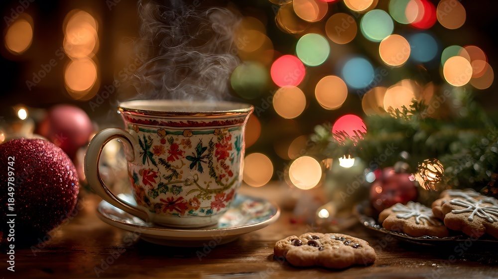 Fototapeta premium christmas still life with cup of coffee