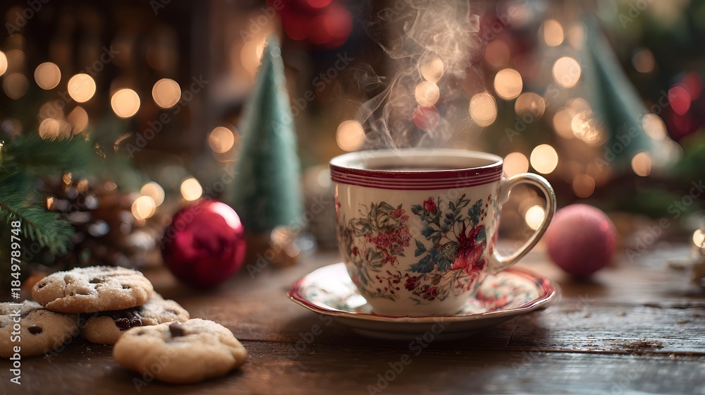 Fototapeta premium cup of coffee and christmas cookies