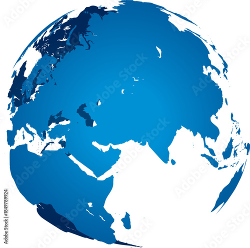 Global earth map showing continents of Europe Asia