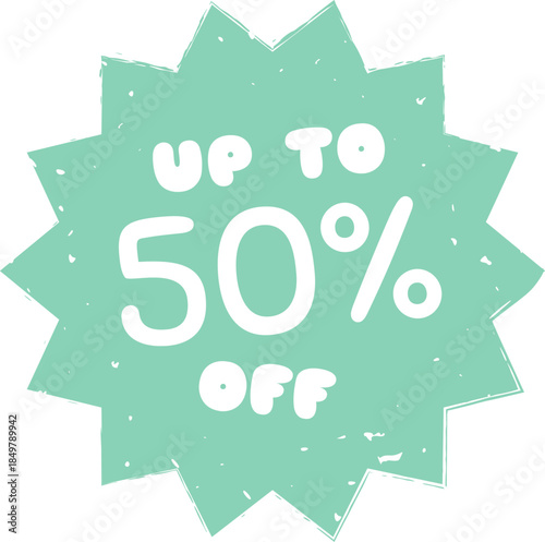 Discount up to 50 percent off special offer label