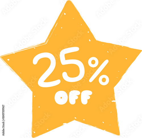 Yellow distressed star offering 25 percent off sale
