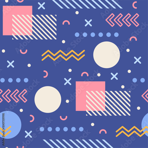 Retro memphis style geometric shapes seamless pattern