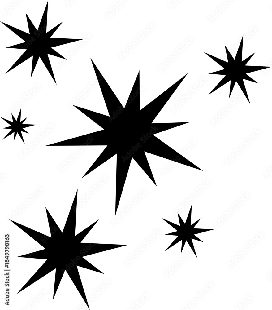 Fototapeta premium Black starburst shapes bursting on white background