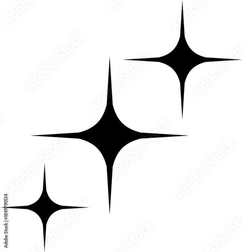 Three black sparkle symbols representing shine and glow