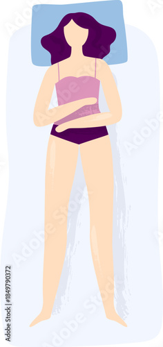 Woman lying in bed experiencing abdominal pain or menstrual cramps