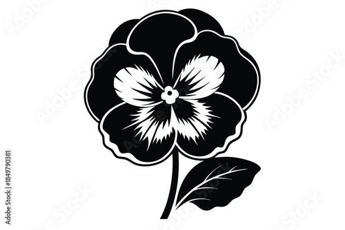 pansy silhouette line art vector illustration