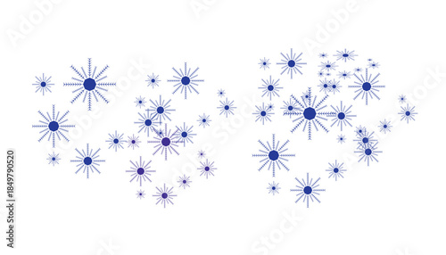 Blue snowflakes isolated on transparent background. Winter holiday snowflake pattern with decorative icy crystal shapes.