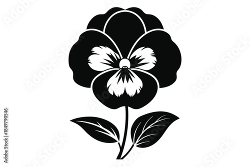 pansy silhouette line art vector illustration