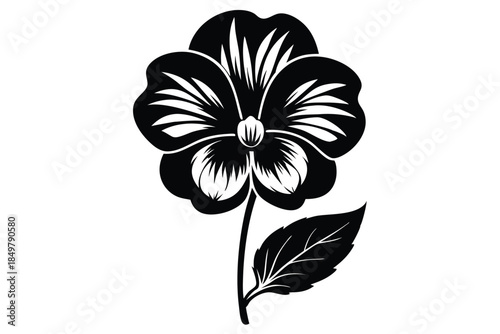 pansy silhouette line art vector illustration