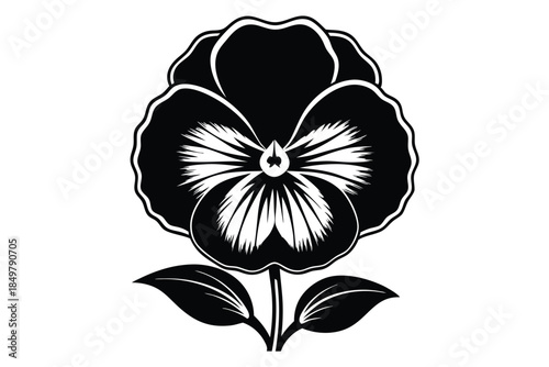 pansy silhouette line art vector illustration