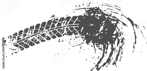 Grungy tire track leaving dirty splatter mark