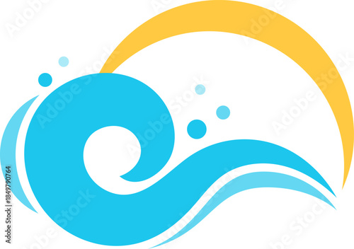 Stylized wave pattern with sparkling water and sun