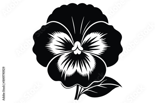 pansy silhouette line art vector illustration