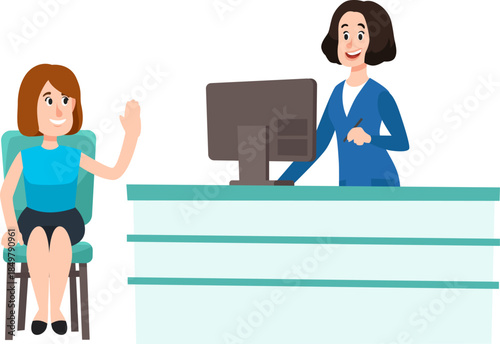 Client greeting receptionist receiving professional assistance