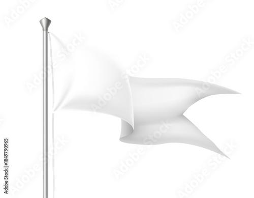 White pennant flag flying on flagpole