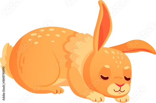 Orange rabbit sleeping peacefully, relaxing animal illustration