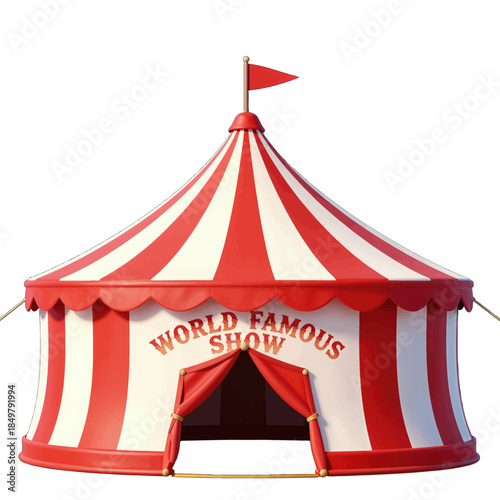 Red and white circus tent with open entrance
