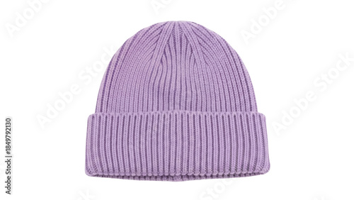 фотографія Isolated light purple knit beanie hat, warm knitted headwear for cold weather, s