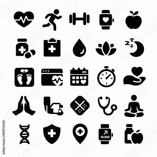 Health and Wellness Solid Icon Set