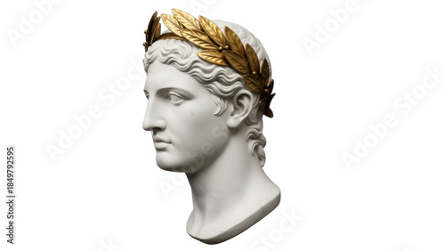 Valokuva Isolated marble bust with a golden wreath, classical Greek sculpture art, artist