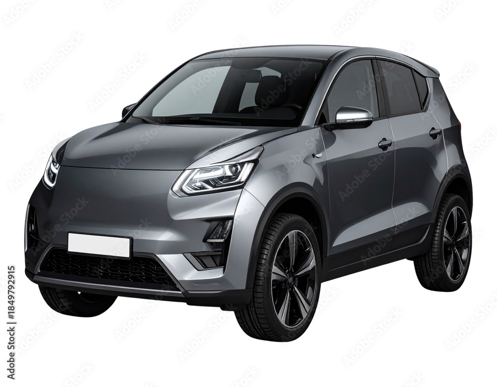 Obraz premium Gray Modern Electric SUV Front-Left Angle, Isolated PNG (2)