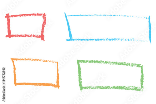 Colorful hand drawn frames with chalk and wax crayon texture. A playful sketchy shape. Rough lines and bold shapes