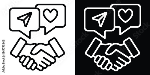 Engagement line and glyph icon style on white and black background
