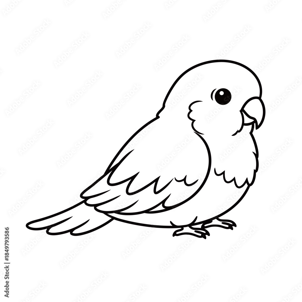 Fototapeta premium Cute cartoon parrot cockatiel bird silhouette icon isolated on white background for mascot or coloring book design.