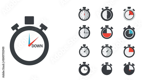 Stopwatch Icons Collection with Countdown Timer.