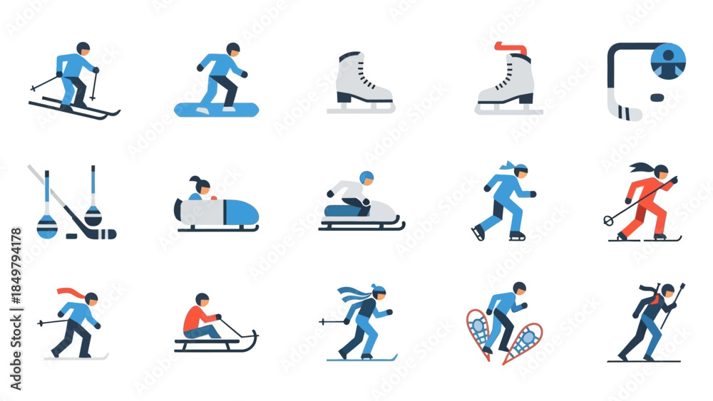 Fototapeta premium Collection of Winter Sports Icons and Characters.