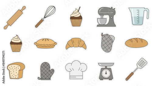 Baking Tools and Ingredients Illustration Set.