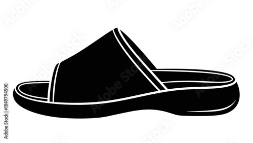 Black and White Illustration of a Slide Sandal.