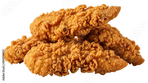 Isolated pile of crispy fried chicken tenders appetizer snack ready to eat meal object