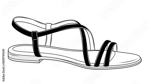 Black and White Illustration of Sandal 2.