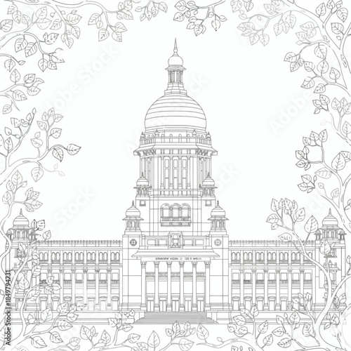 Vidhana Soudha Bangalore Landmark Flat Vector Design