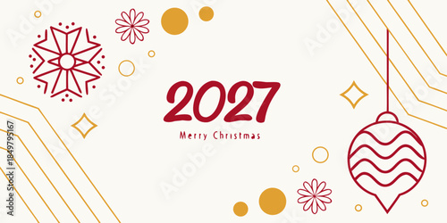 2027 Merry Christmas Illustration | Geometric Ornament & Snowflake Holiday Artwork | Modern Festive Design for Cards, Prints & Digital Greetings