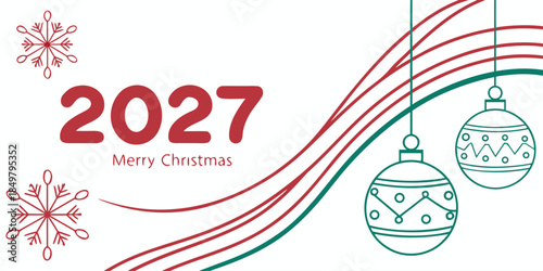 2027 Merry Christmas Illustration | Modern Holiday Artwork with Ornaments & Snowflakes | Festive Seasonal Design for Cards, Prints & Digital Greetings