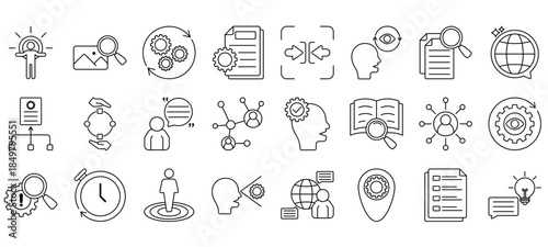 Context icon set collection in flat style. Icon pack contains context, background, situation, setting, scenario, frame, environment, perspective, circumstance, condition. EPS 10