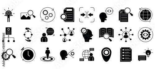 Context icon set collection in flat style. Icon pack contains context, background, situation, setting, scenario, frame, environment, perspective, circumstance, condition. EPS 10