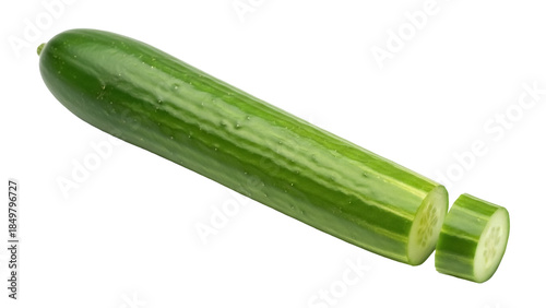 Canvas Print Isolated slicing cucumber with a piece cut off, a fresh and healthy green vegeta