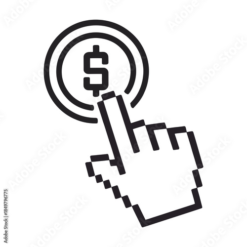 Cursor clicking on a dollar coin symbolizing online payment or earnings