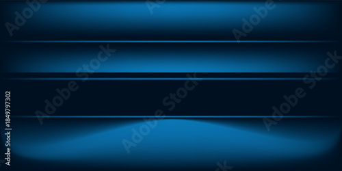 Blue navy studio room background. Blue background with light effects. Empty dark room