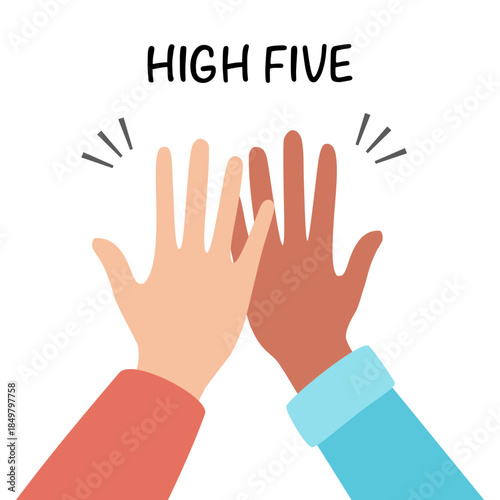 High five hands concept vector illustration. Colleagues friendship. Teamwork business success. Celebration of win.