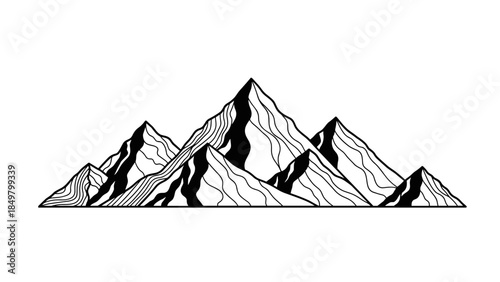 Black and White Mountain Range Illustration.