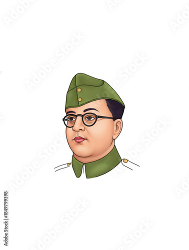 Netaji Subhas Chandra Bose patriotic Indian freedom fighter illustration portrait representing republic celebration independence movement national army sacrifice shahid divas leadership courage unity 
