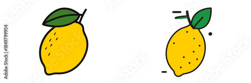 Bright vector illustration of lemons with leaves in motion