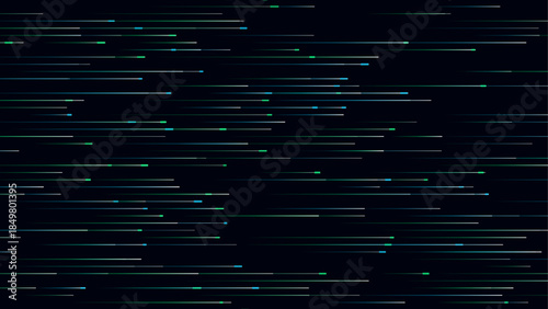 Fast Horizontal Data Flow Background with Neon Green and Blue Tech Lines