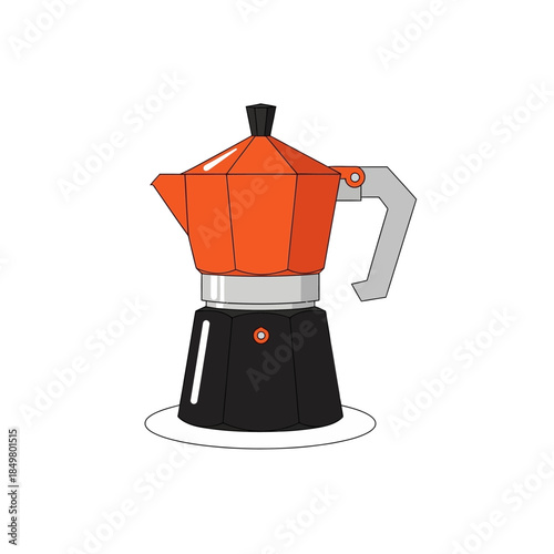 Minimalist Illustration of a Traditional Italian Moka Pot Coffee Maker in Bright Colors