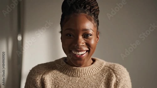 a woman's expression looks sad at first then smiles happily