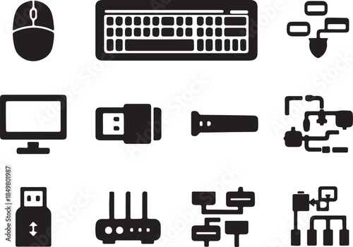 black and white  technology icons set